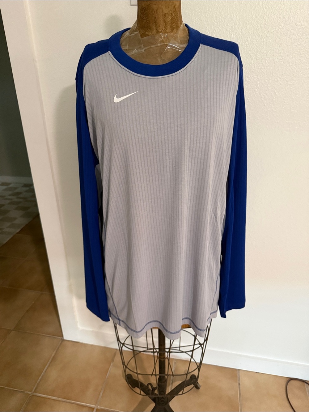 Nike Long-Sleeve Athletic Shirt - Gray Body with Blue Sleeves